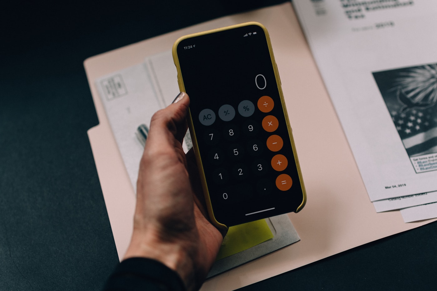 Documents and calculator used for financial planning